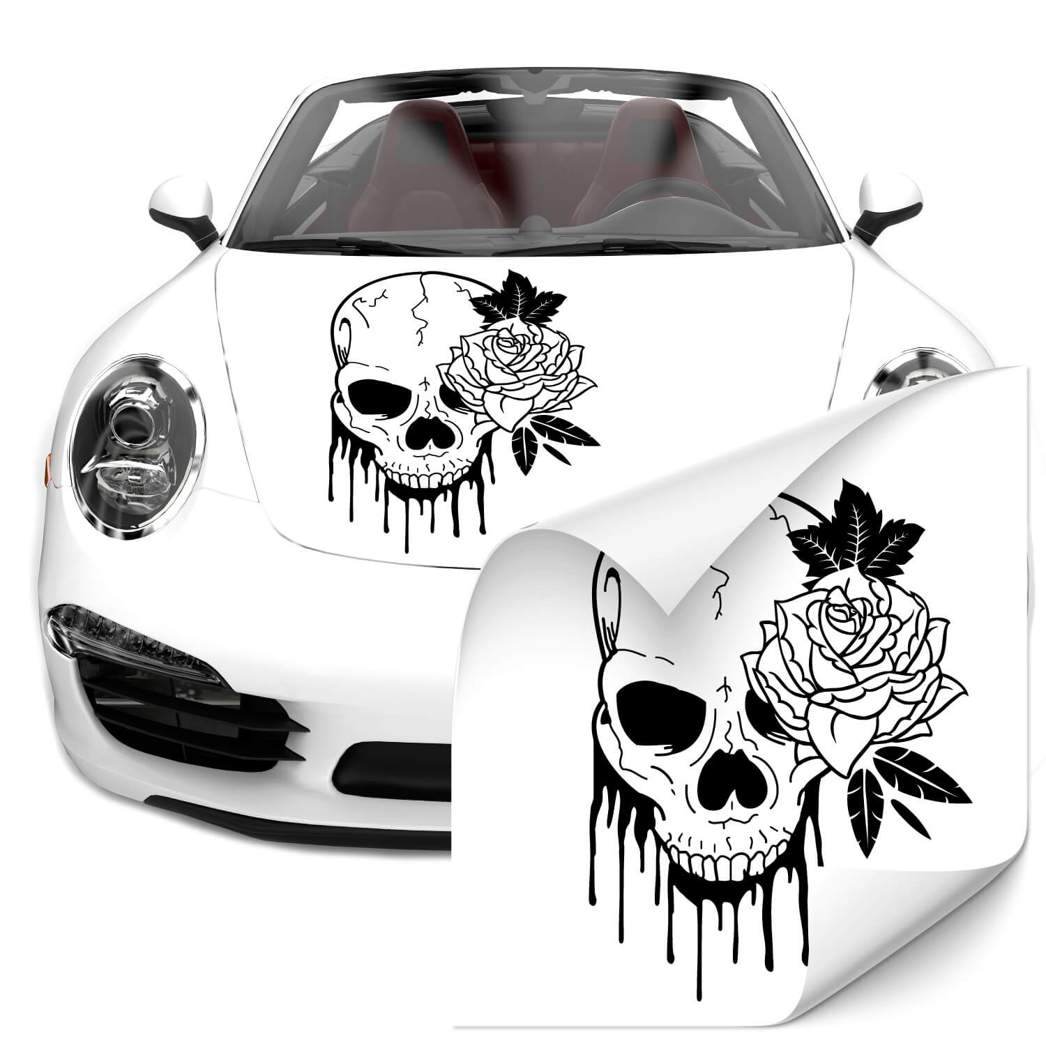 Auto Tuning Sticker mit Totenkopf mit Rose bei Klebe-X kaufen und