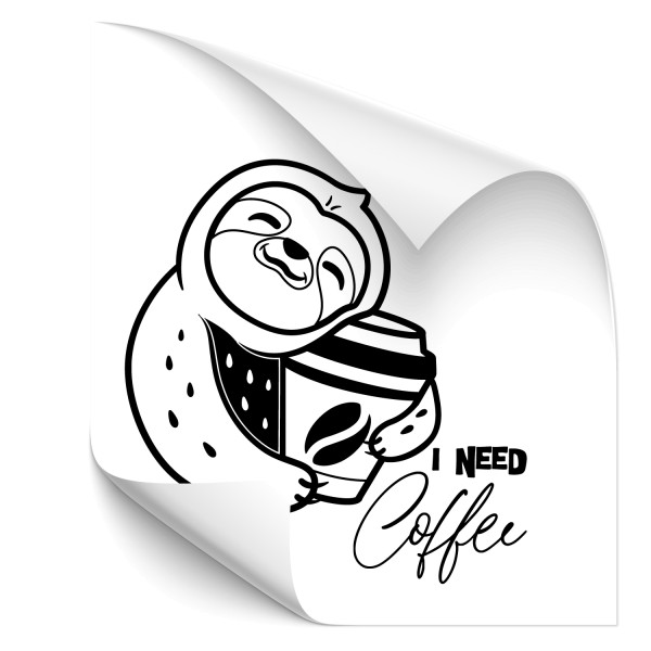 I need Coffee - Faultier Kfz Sticker - sprüche